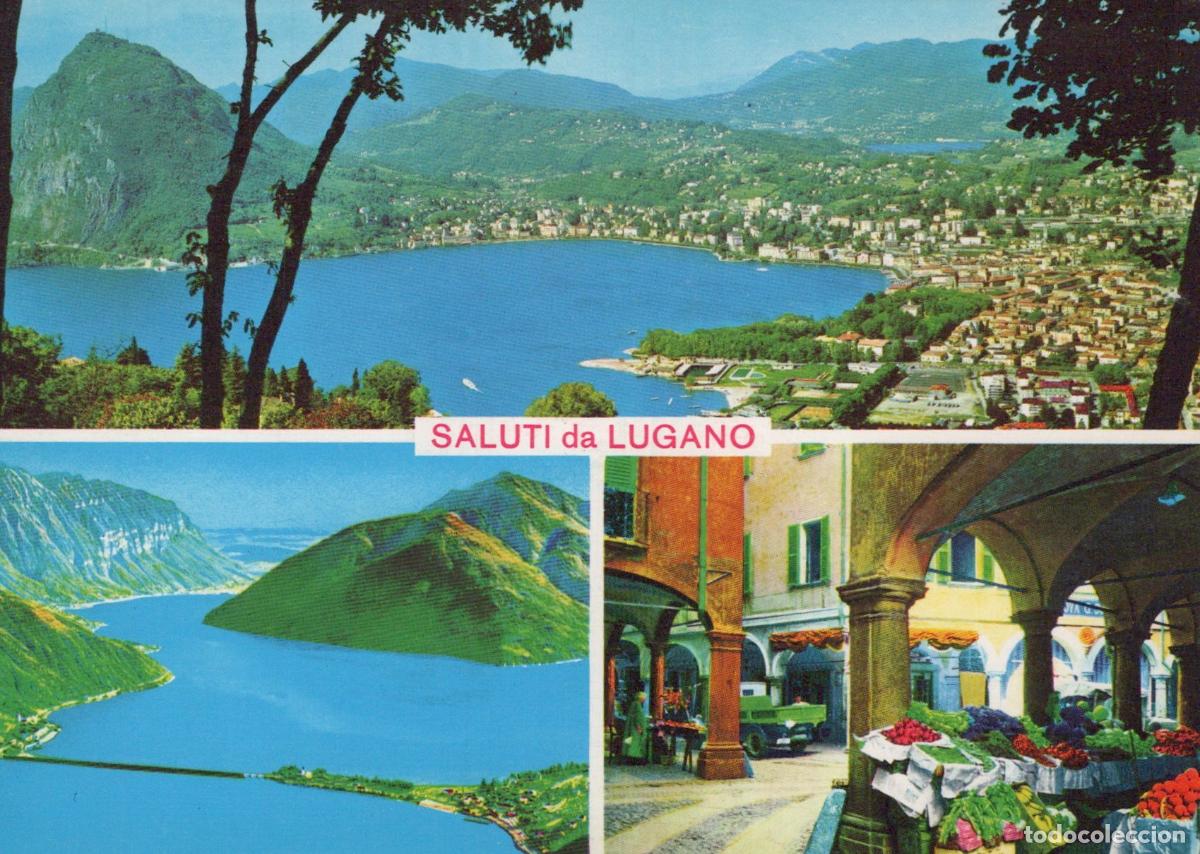 Postales: Switzerland Lugano Lake Ponte DI Melide and Market Portici Unposted *YAN998