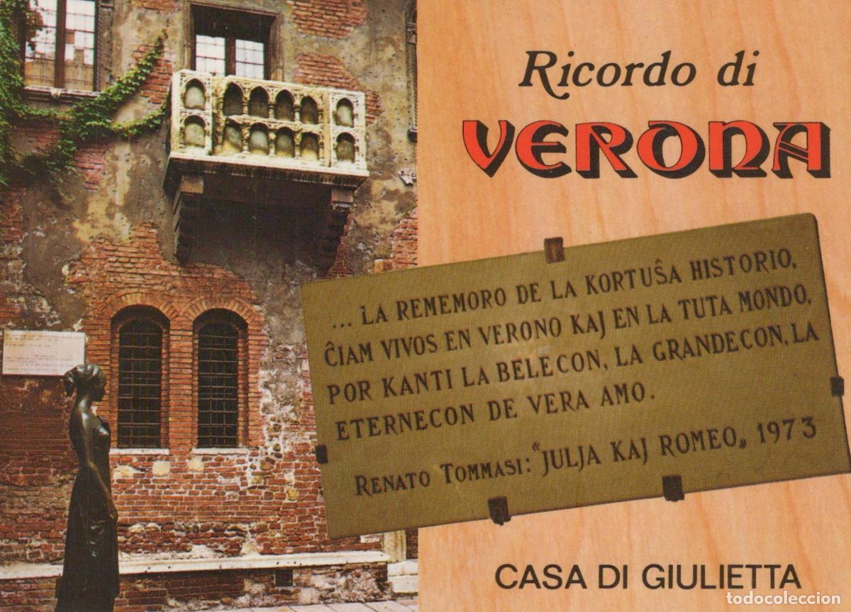 Cartes Postales: Italy Verona Juliet S House Balcony Statue and Esperanto Text *YAP014