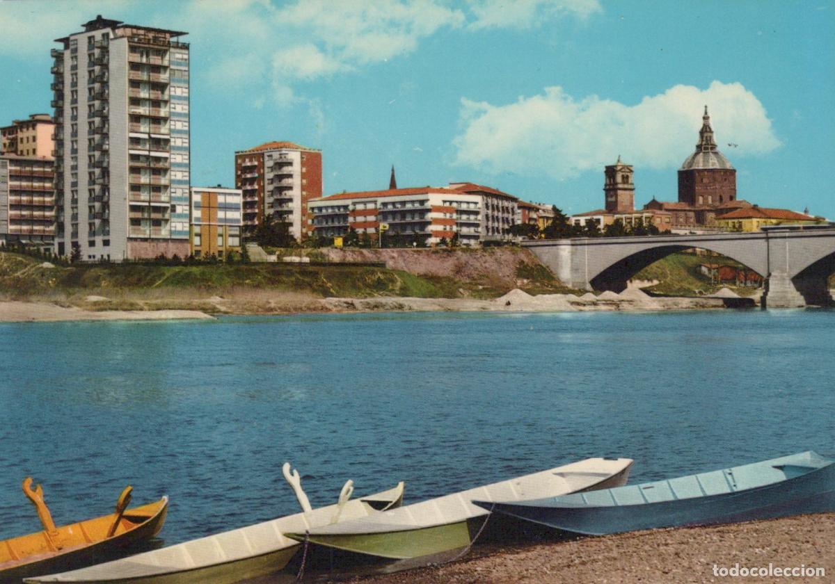 Cartes Postales: Italy Pavia New Bridge Over Ticino River With Boats and City Unposted *YAP017