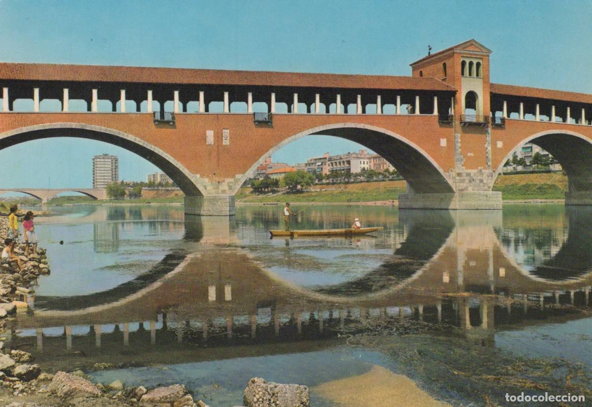 Cartes Postales: Italy Pavia Covered Bridge Over Ticino River With People and Unposted *YAP013
