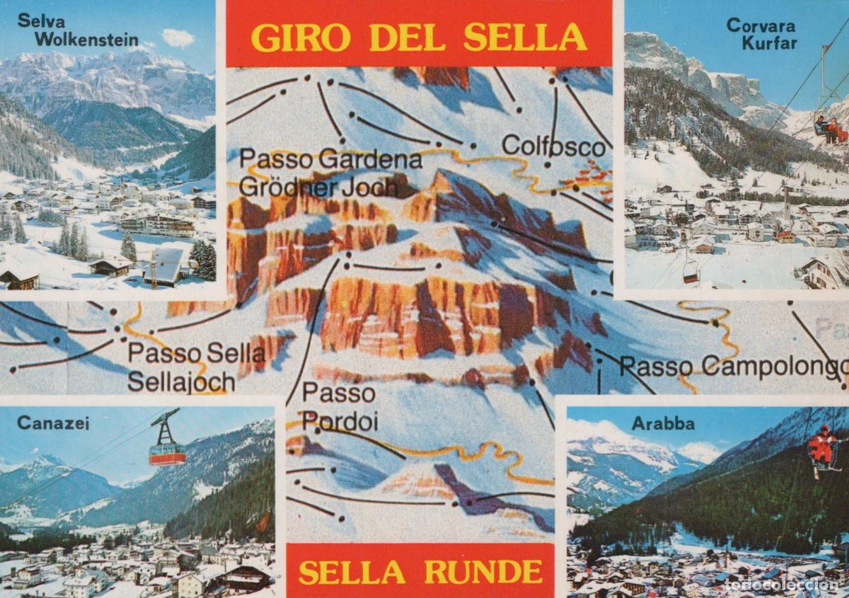 Postcards: Italy Dolomites Giro del Sella Ski Tour Map Villages Unposted *YAP202