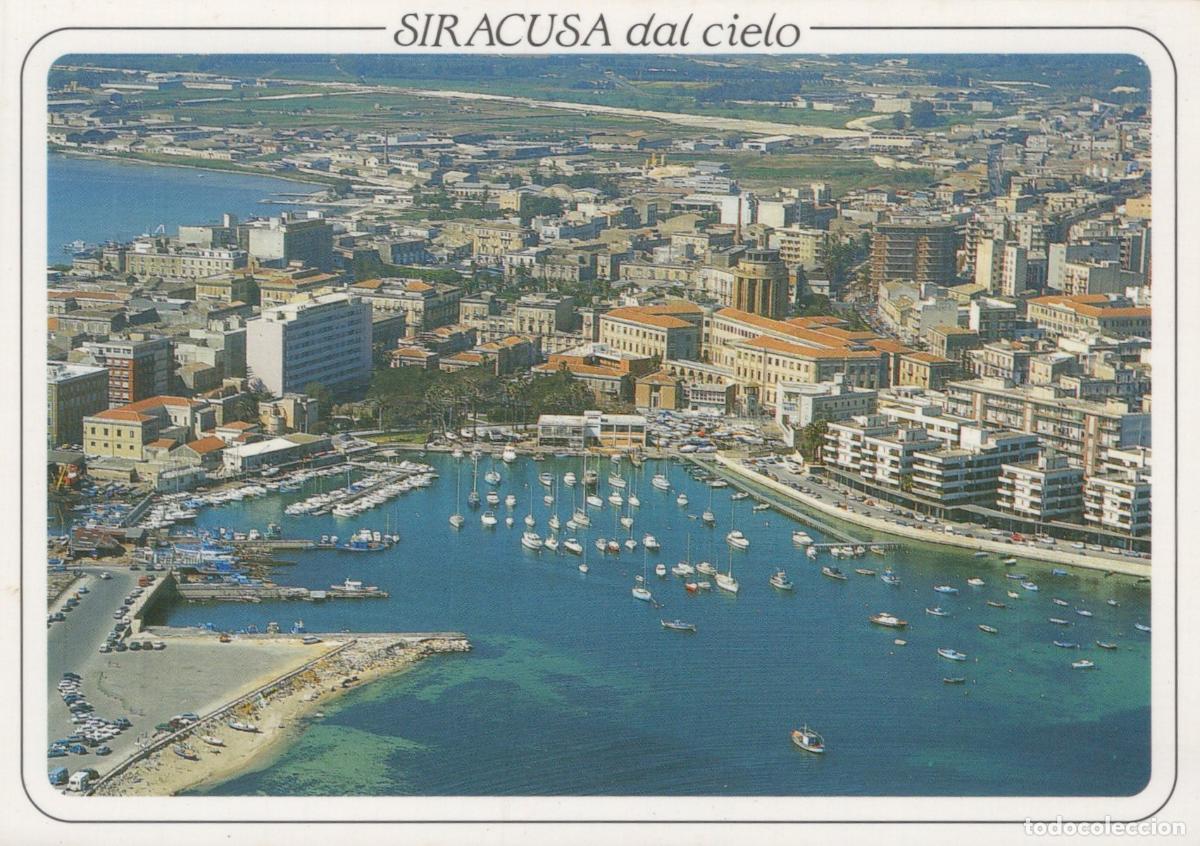 Postcards: Italy Syracuse Aerial View Small Port Boats Cityscape Coastline Unposted *YAP234