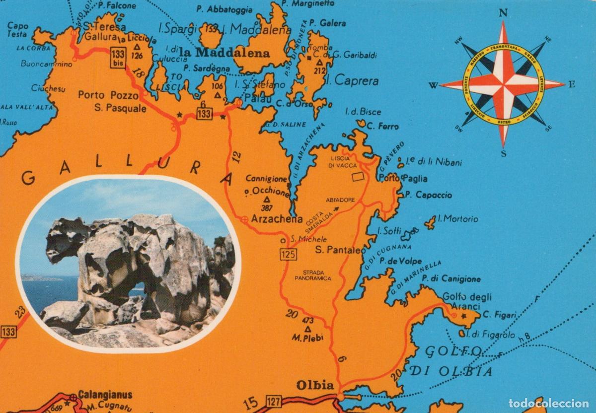 Cartes Postales: Italy Gallura Sardinia Map With Rock Formation *YAP287