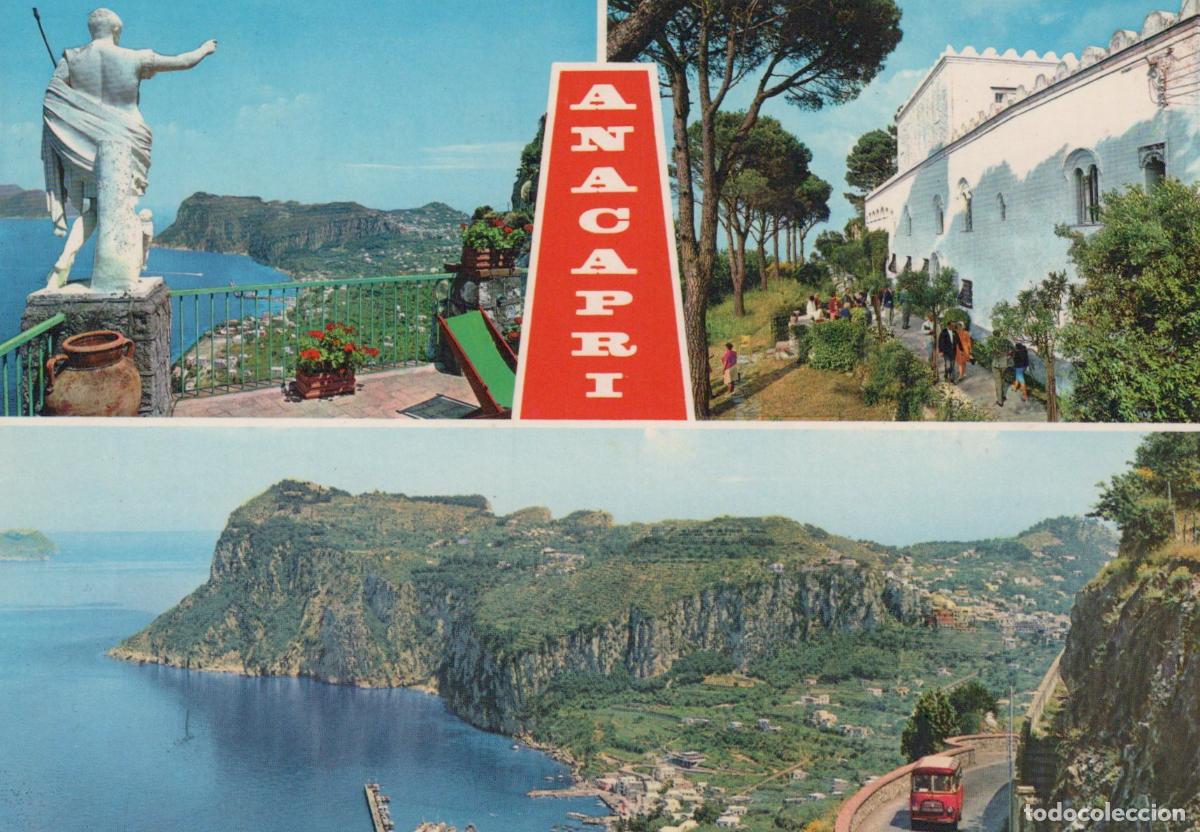 Cartes Postales: Italy Anacapri Panoramic Views Statue Coastal Landscape Red Bus Unposted *YAP213