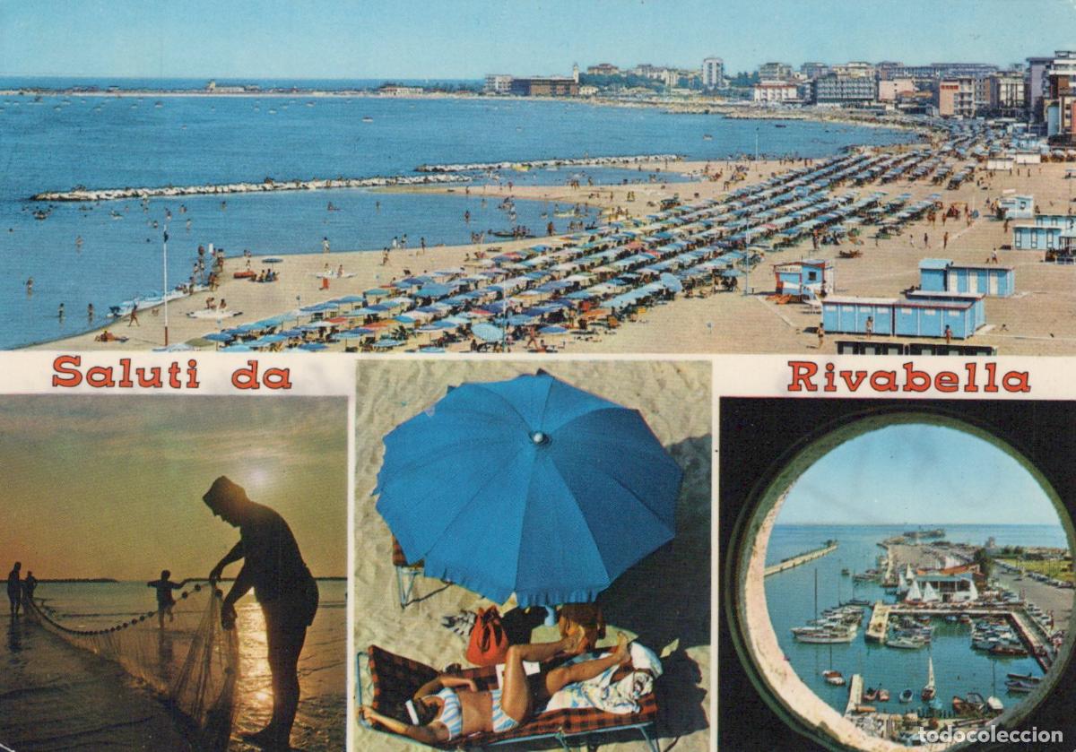 Postais: Italy Rimini Rivabella Beach Umbrellas Fishing Port Multi View *YAP258