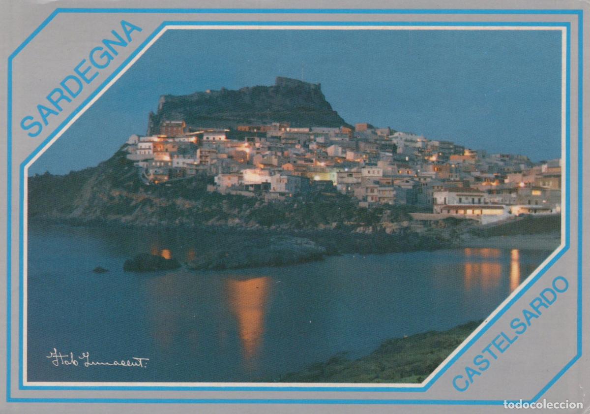 Cartes Postales: Italy Castelsardo Sardinia Coastal Town At Night With Castle On Hill *YAP443