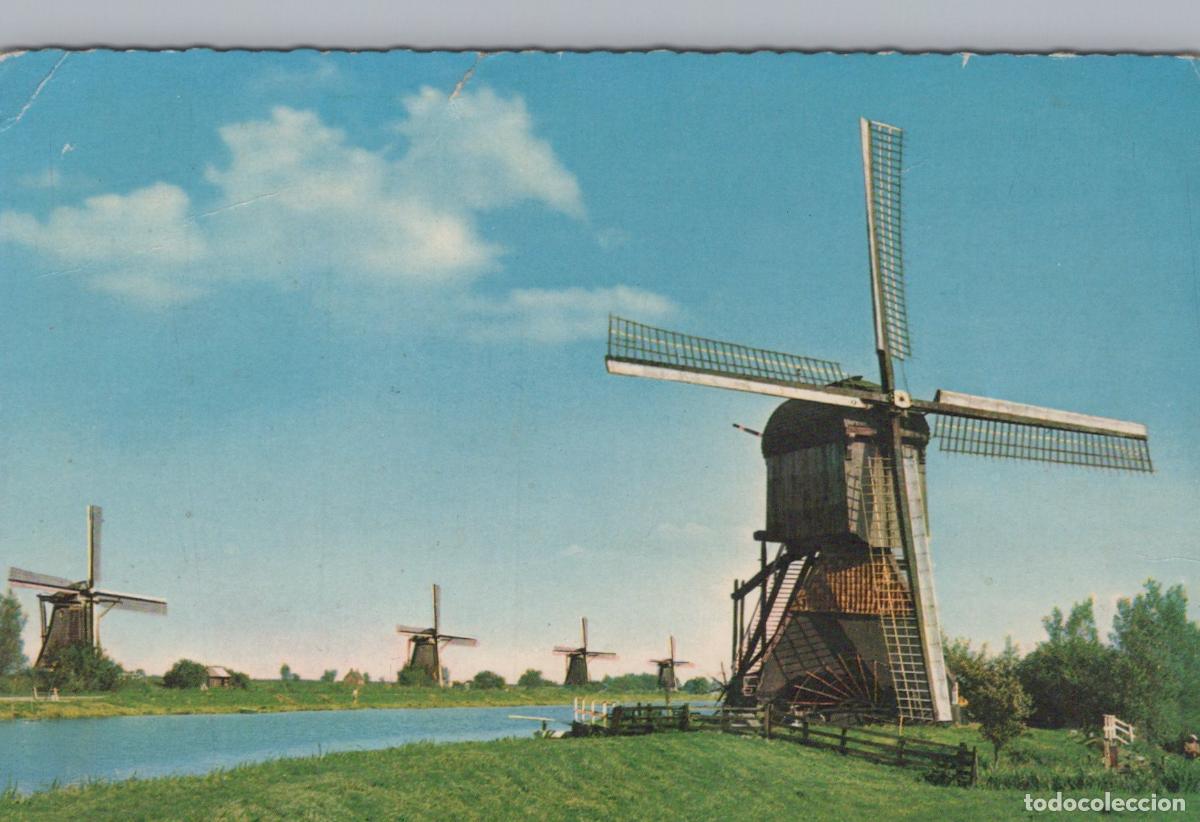 Cartoline: Netherlands Kinderdijk Windmills Scenic Landscape Waterway Blue Sky *YAP478