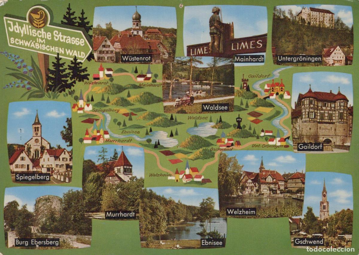 Postais: Germany Schw&auml;bischer Wald Idyllic Road in Swabian Forest Multi View Map *YAP538