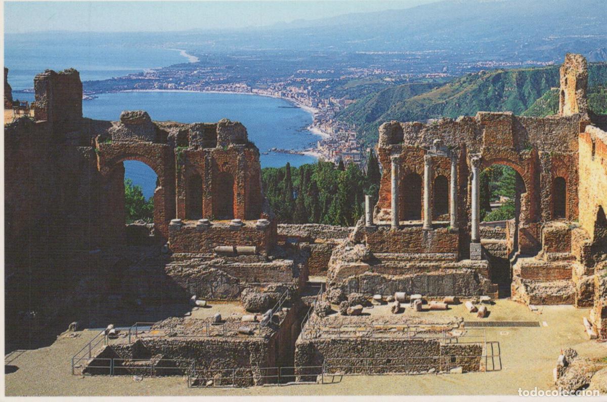 Postais: Italy Taormina Teatro Greco Ancient Ruins With Panoramic View of Ionian *YAP377