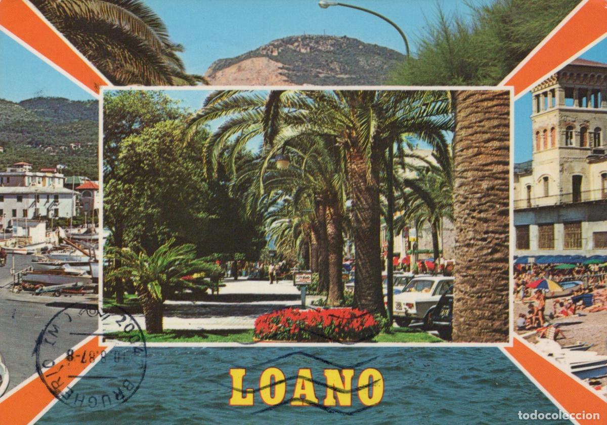 Postais: Italy Loano Coastal Town Palm Trees Beach Promenade Vintage *YAP748