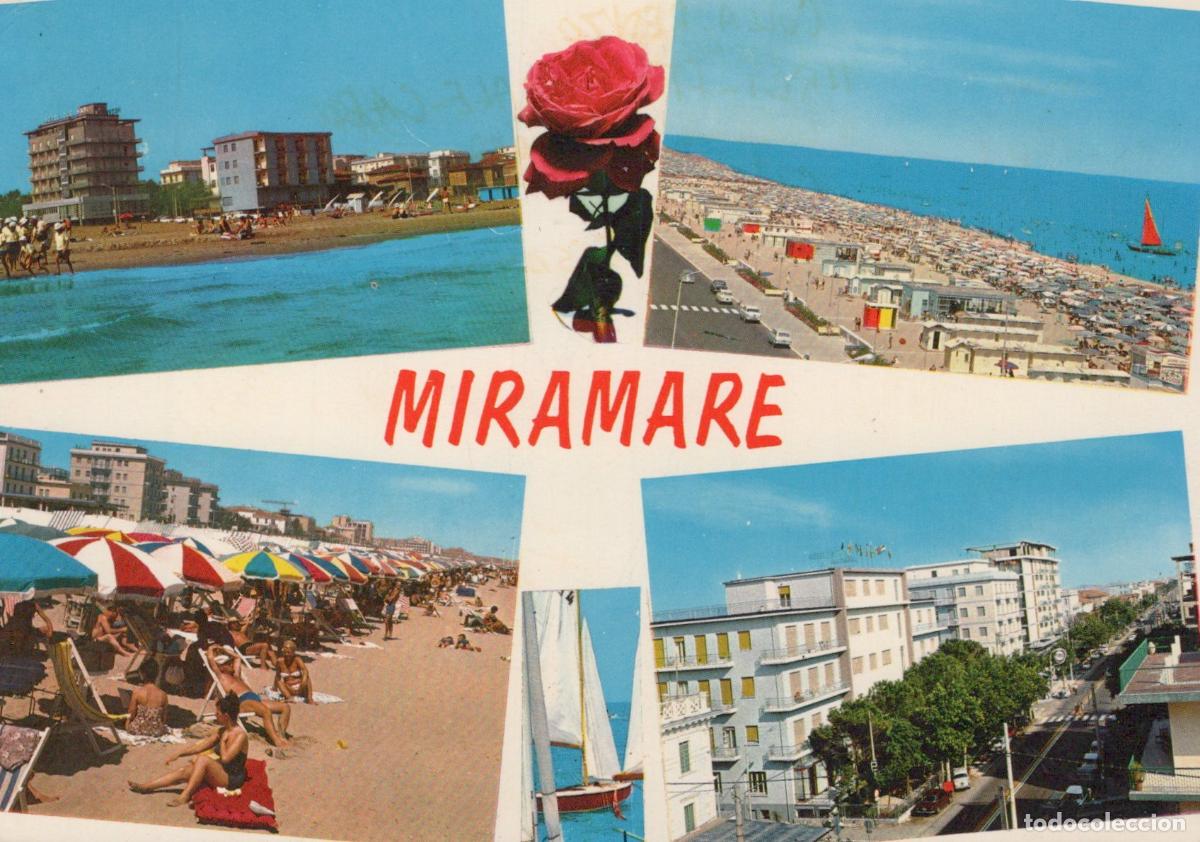 Cartes Postales: Italy Miramare Beach Resort Collage With Buildings Beachgoers Sailboats *YAP765