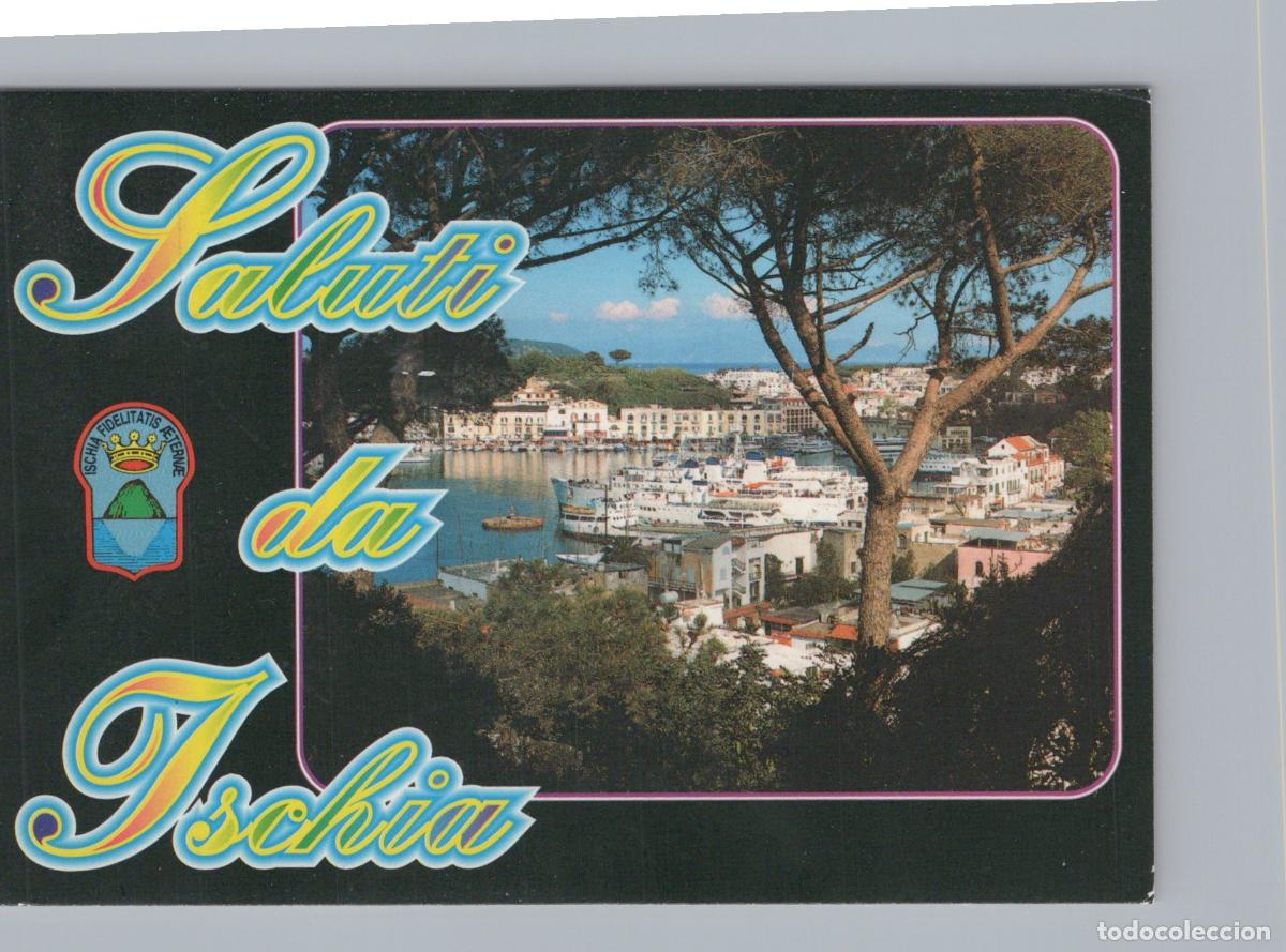 Postcards: Italy Ischia Coastal Town Harbor Boats Landscape View Saluti Da *YAP472