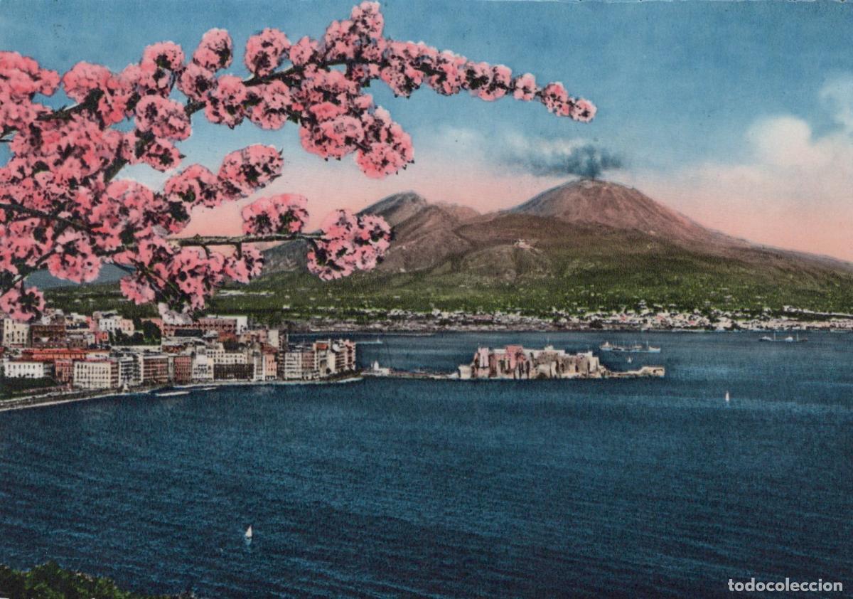Postcards: Italy Naples Gulf of Vesuvius Volcano Cherry Blossoms Cityscape Unposted *YAP800