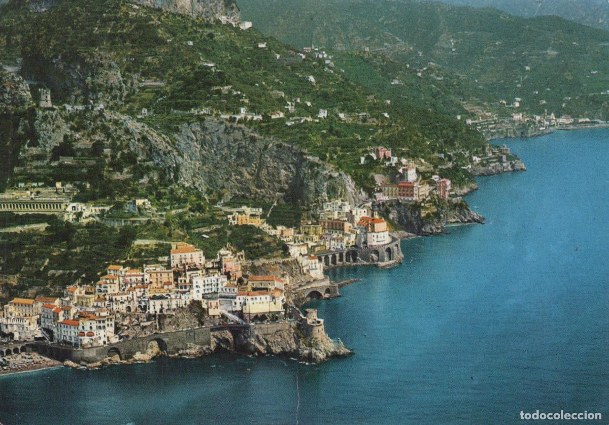 Postcards: Italy Amalfi Coast Aerial View of Coastal Town and Mediterranean Sea *YAP938