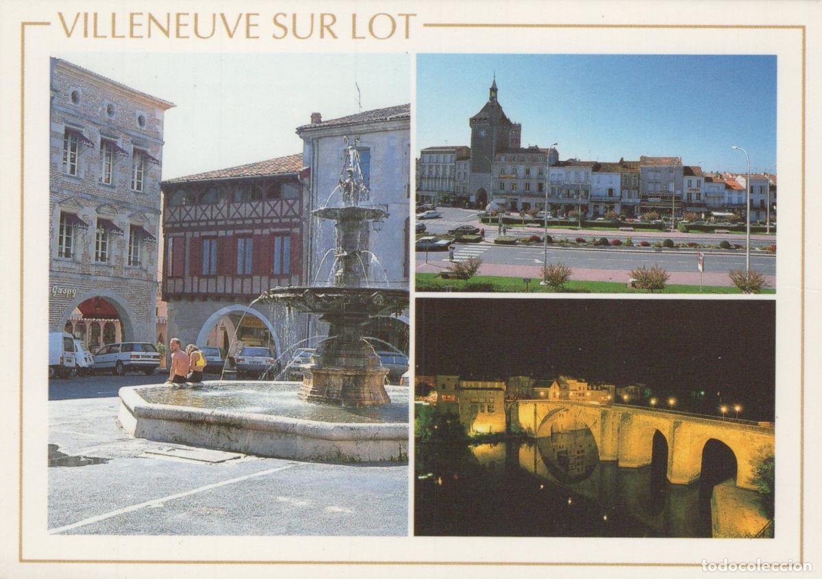 Postais: France Villeneuve sur Lot Fountain Cityscape Bridge At Night Unposted *YAP572