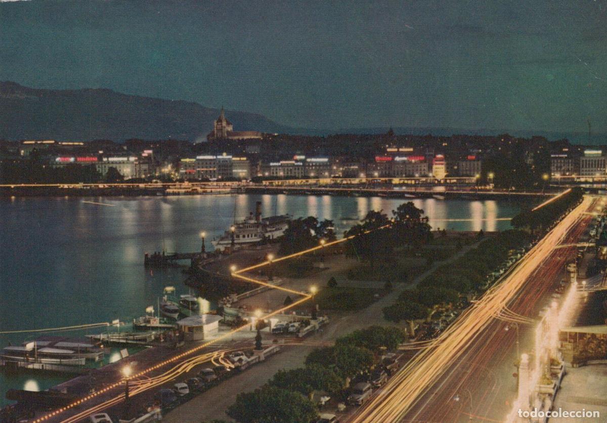 Postais: Switzerland Geneva Illuminated Lake Night View Cityscape Unposted *YAP970
