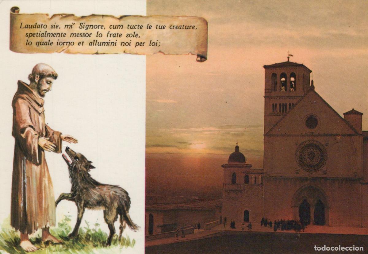 Postcards: Italy Assisi St Francis of With Wolf and Basilica At Sunset Art Unposted *YAP995