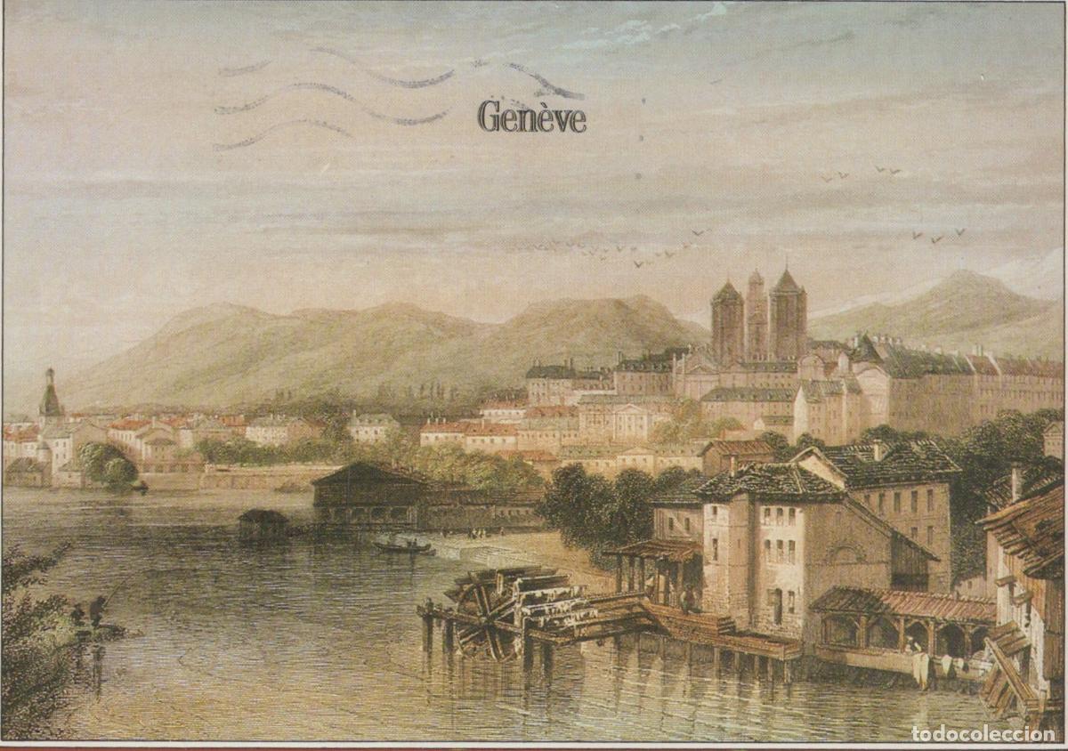 Postais: Switzerland Geneva Cityscape With Watermills and Cathedral 1950s *YAP659