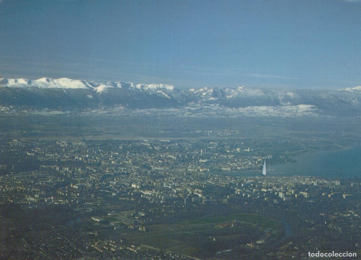 Postais: Switzerland Geneva Aerial View Cityscape Lake Jet D Eau Alps Mountains *YAP661