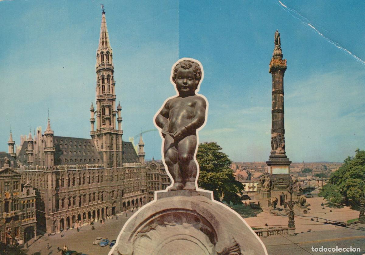 Postcards: Belgium Brussels Manneken Pis Town Hall and Congress Column City View *YAP717