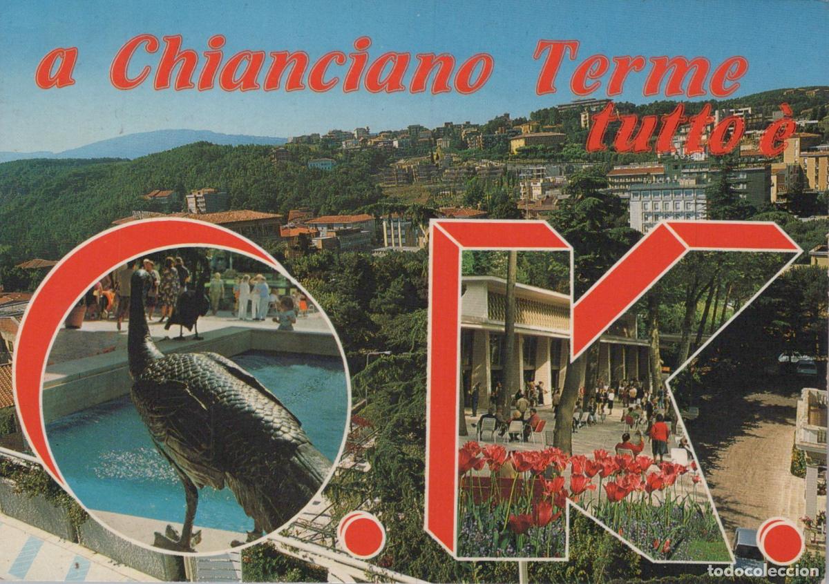 Cartes Postales: Italy Chianciano Terme Panoramic View With Peacock Fountain and Tulips *YAP749