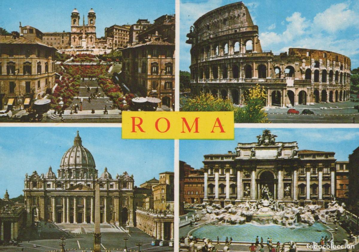 Postais: Italy Rome Multi View Spanish Steps Colosseum St Peter S Trevi Fountain *YAP814