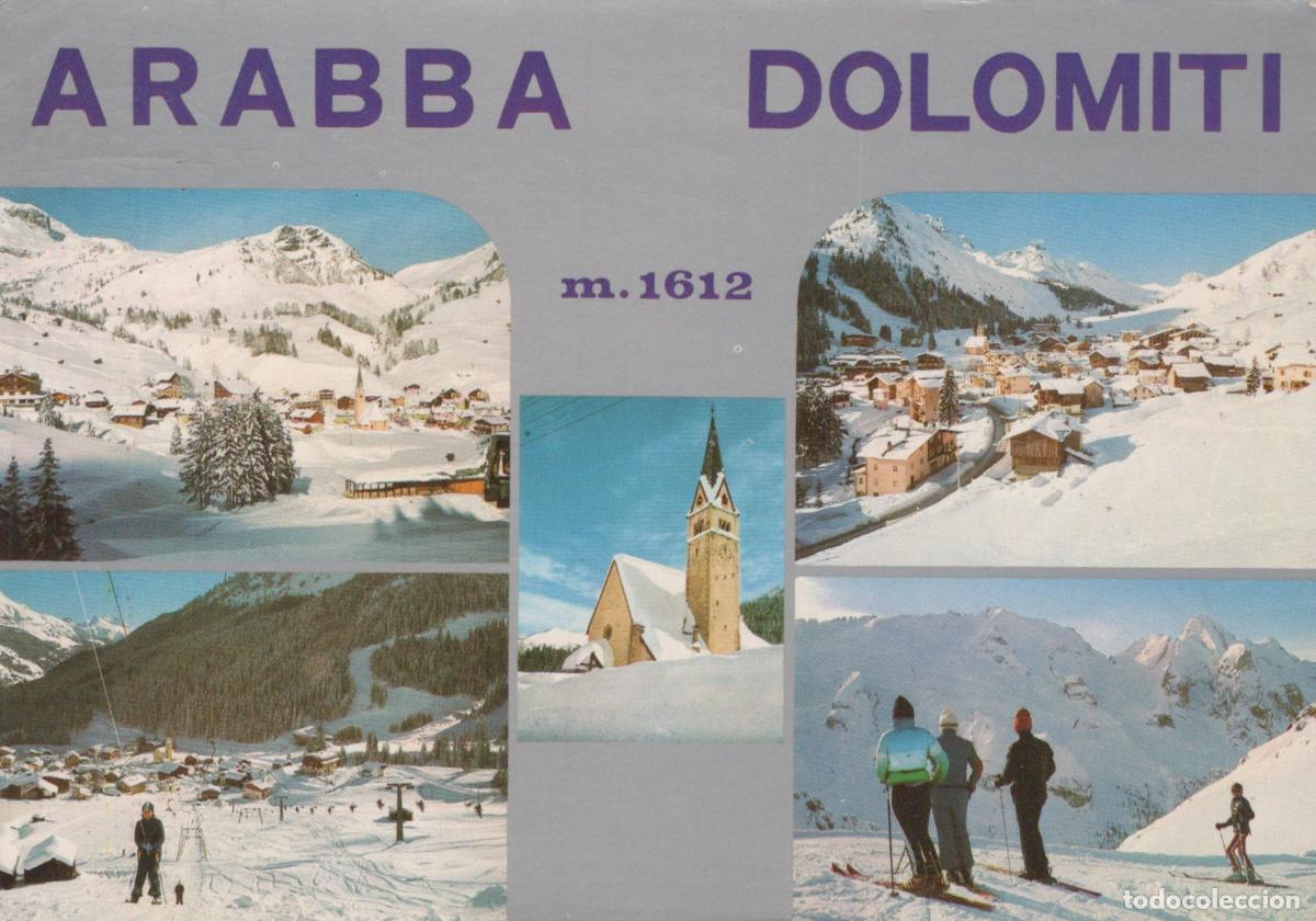 Postales: Italy Arabba Dolomites Ski Resort Winter Views Church Skiers M 1612 *YAP871