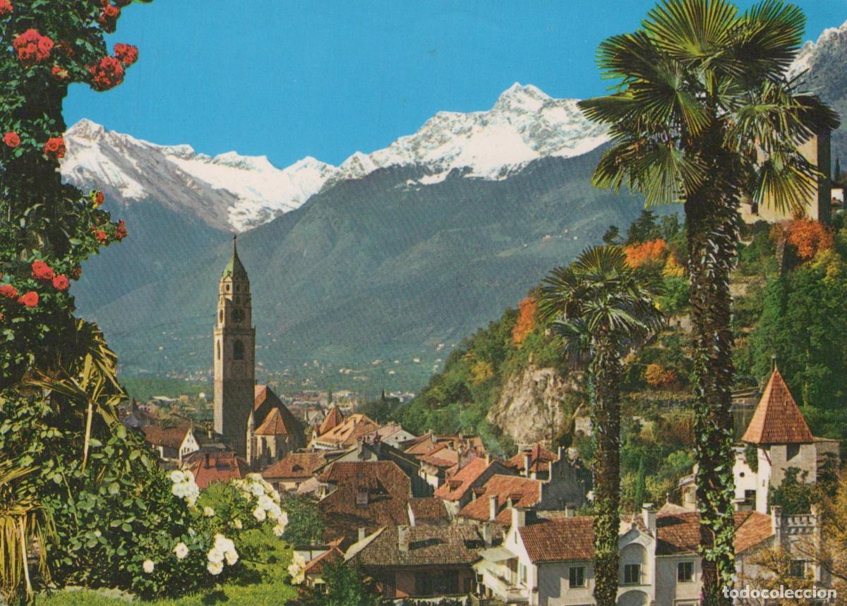 Postales: Italy Merano Cityscape With Church Tower and Snow Capped Mountains *YAP924