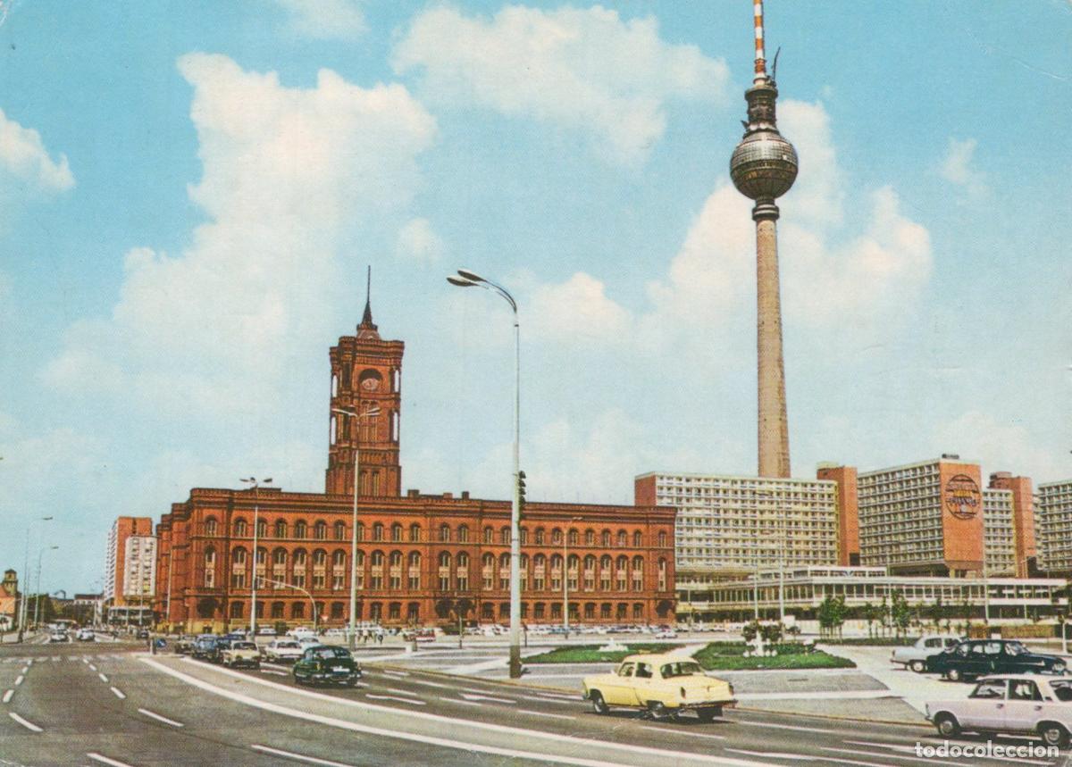 Postcards: Germany Berlin Red City Hall TV Tower Ddr 1970s Architecture Cityscape *YAR004