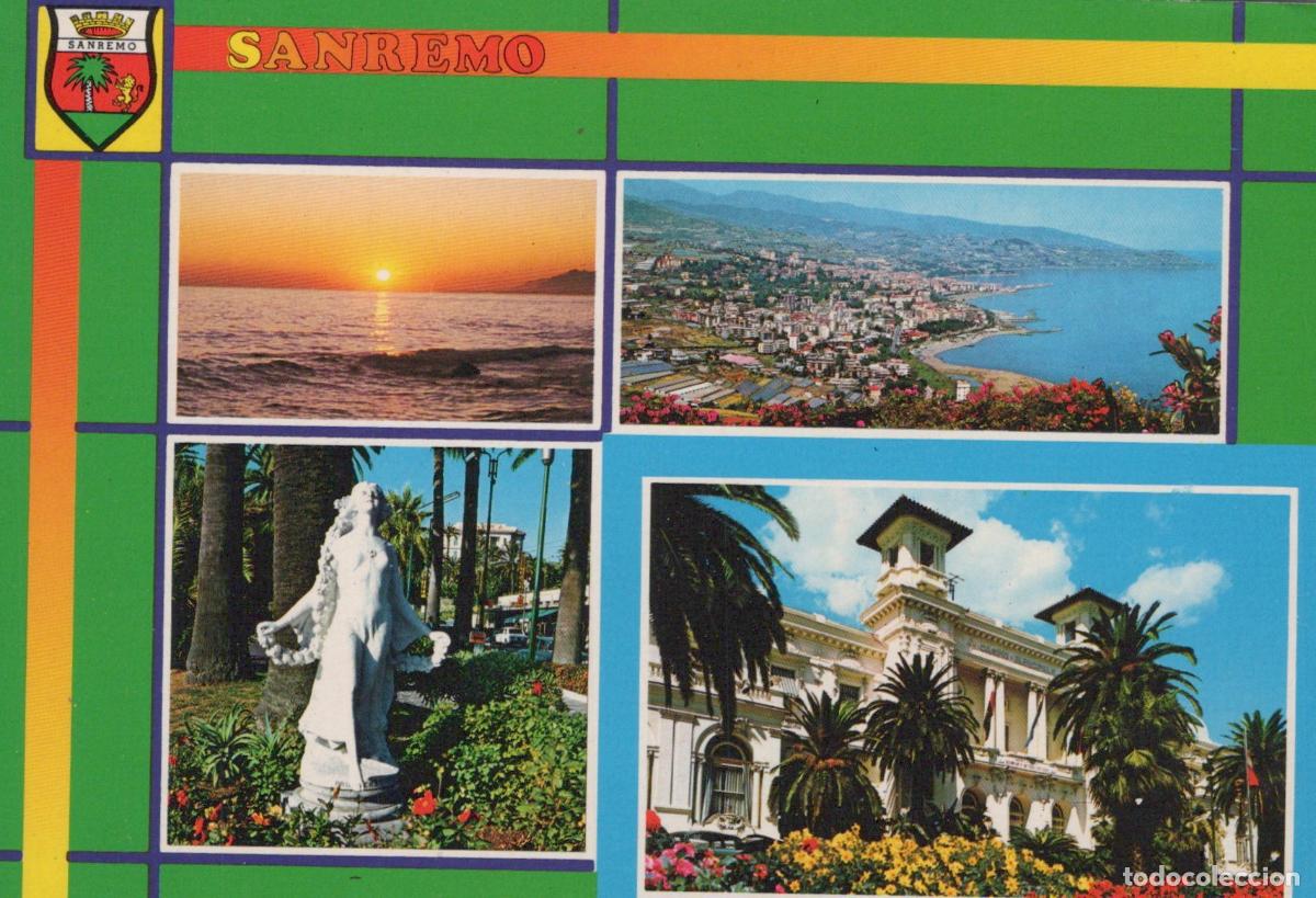 Postais: Italy Sanremo Coastal Views Sunset Statue and Grand Building Unposted *YAR025