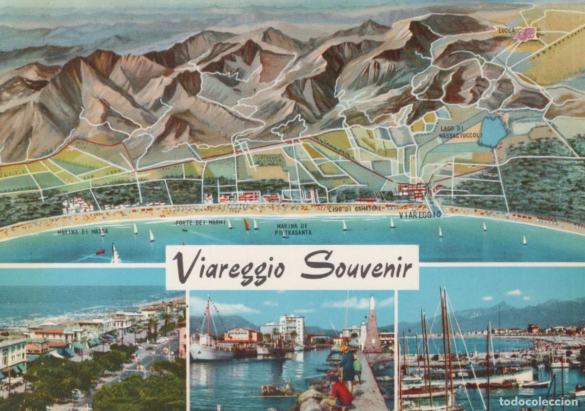 Cartes Postales: Italy Viareggio Souvenir Coastal Map and Harbor Views Tuscany Unposted *YAR085