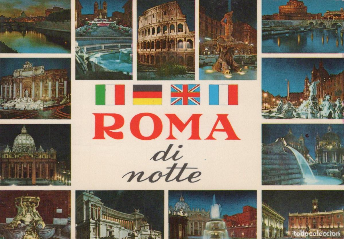 Cartes Postales: Italy Rome By Night Collage of Famous Landmarks Vintage *YAR102
