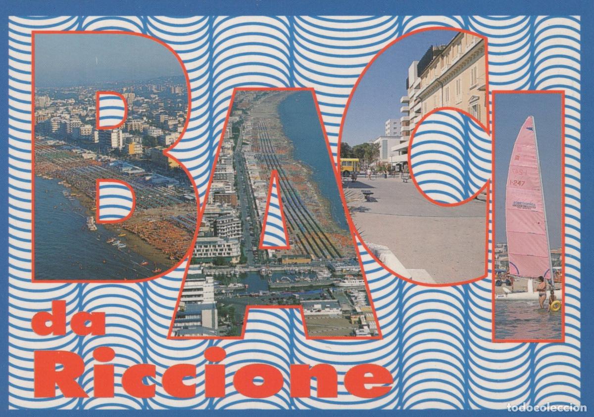 Postales: Italy Riccione Aerial View Beach Promenade Sailboat Collage Unposted *YAR232