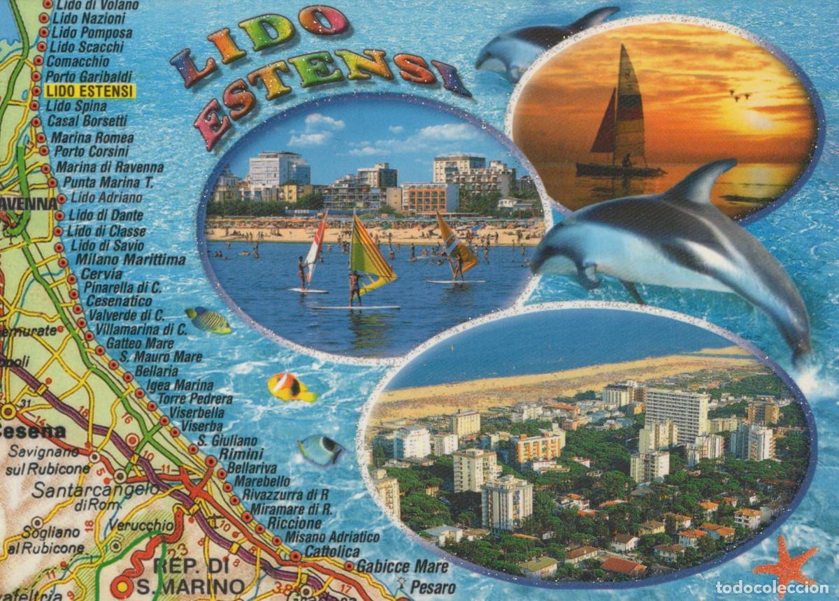 Cartoline: Italy Lido Estensi Beach Resort Dolphins Windsurfing Sunset Unposted *YAR272