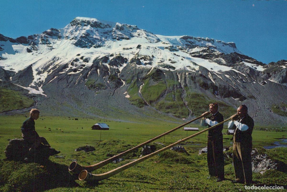 Postcards: Switzerland Engstligenalp Wildstrubel Alphorn Players Bircher Unposted *YAR285