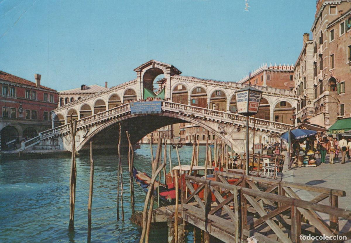 Postales: Italy Venice Grand Canal Rialto Bridge Boats Waterfront Shops *YAR380