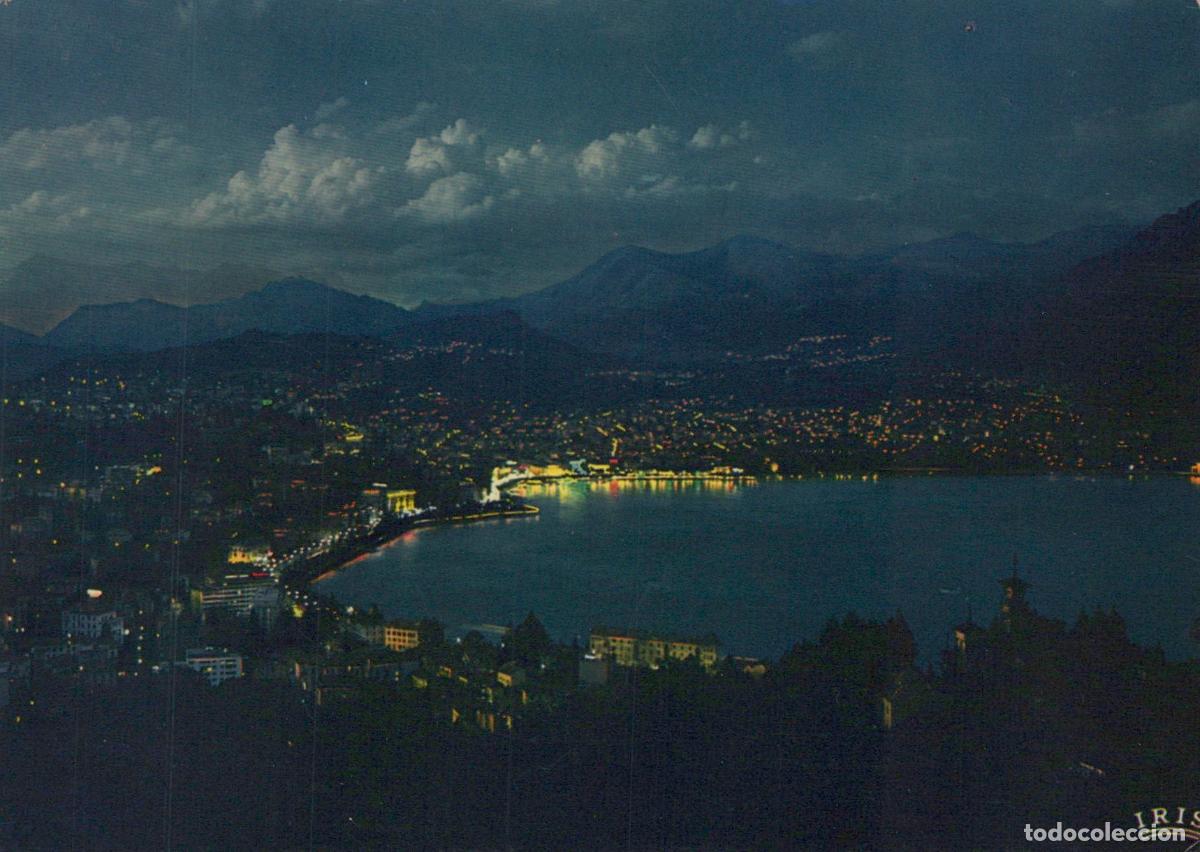 Cartoline: Switzerland Lugano At Night Panoramic View of Lake and City Lights *YAR577