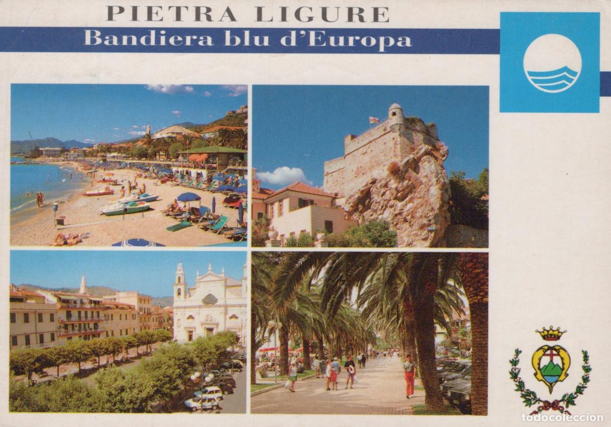 Cartoline: Italy Pietra Ligure Beach Castle Town Palm Trees Multi View *YAR627