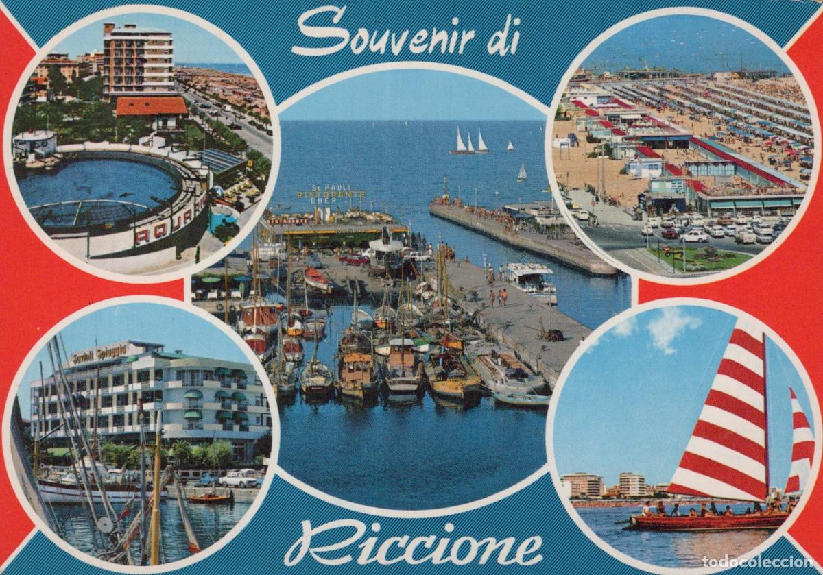 Cartoline: Italy Riccione Multi View With Harbor Beach and Sailboats *YAR642