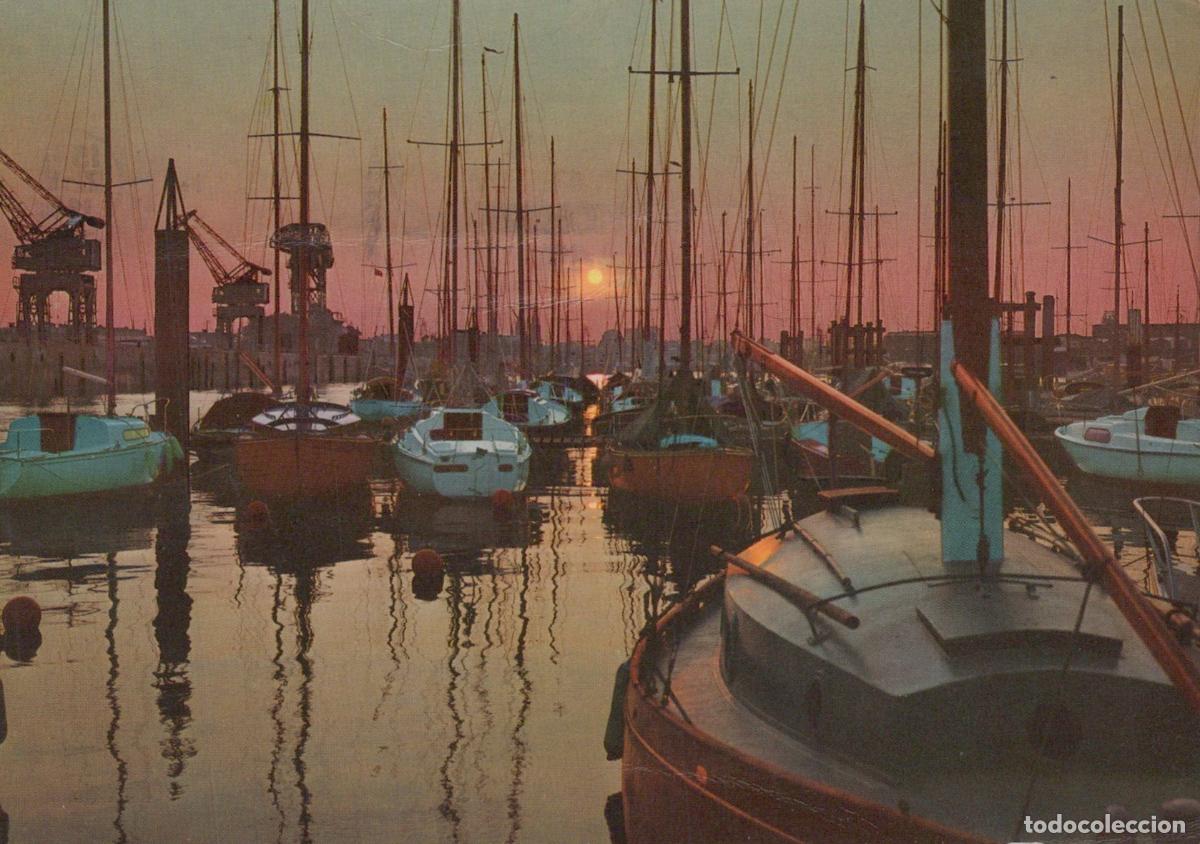 Cartoline: Belgium Koksijde Harbor Sunset With Sailboats and Cranes *YAR774