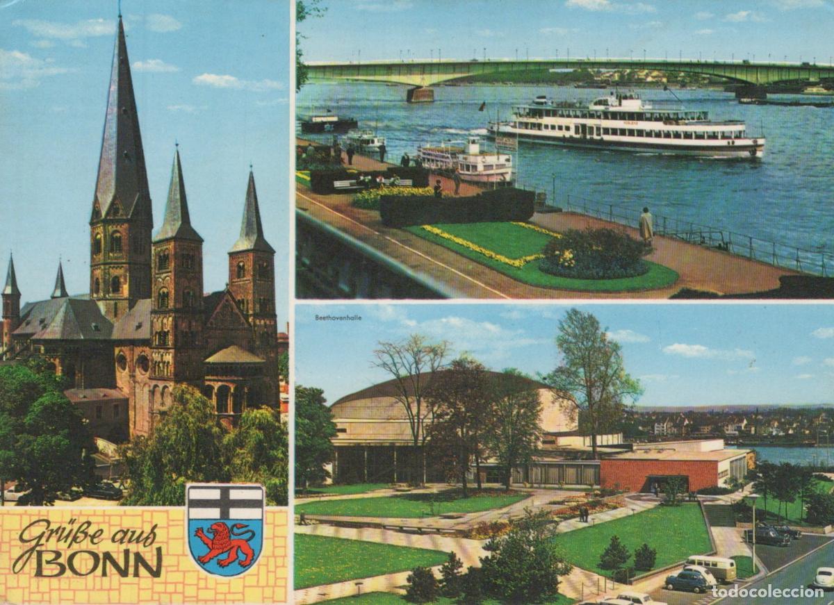 Cartoline: Germany Bonn Multi View Minster Rhine River Beethovenhalle Bridge Ships *YAR809