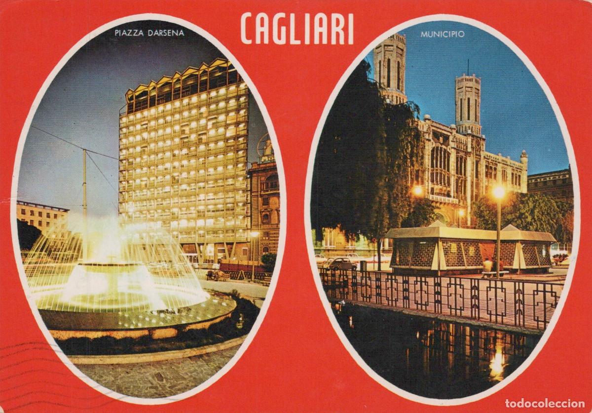 Cartoline: Italy Cagliari Piazza Darsena Fountain Municipio Building Night View *YAR839