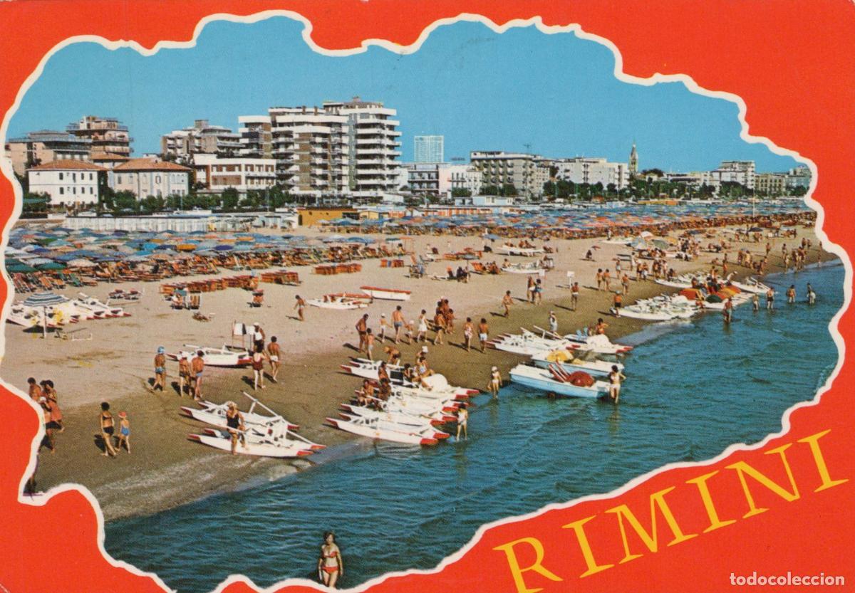 Postcards: Italy Rimini Beachfront Hotels and Crowded Sandy Beach With Boats *YAR859