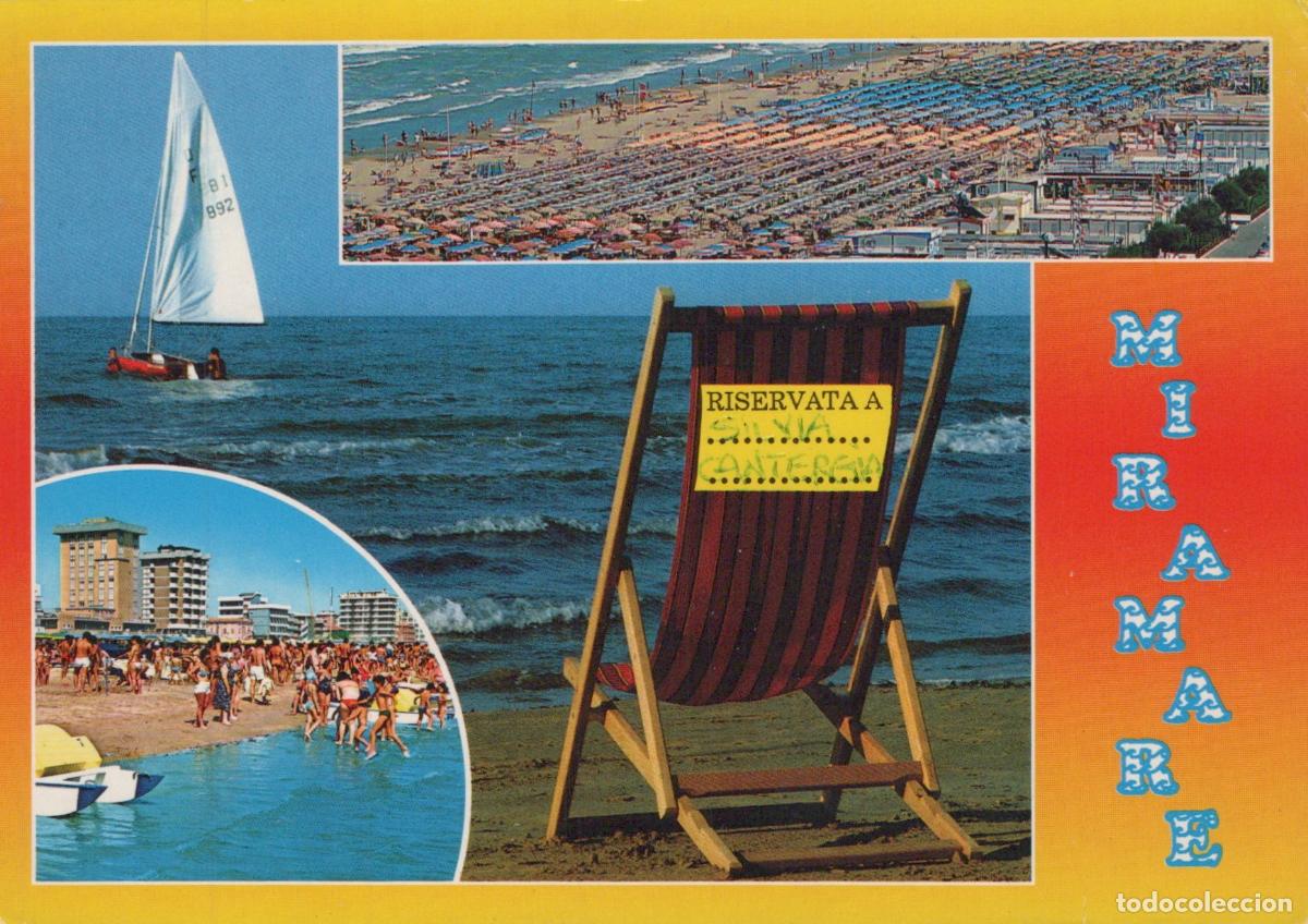 Postales: Italy Miramare DI Rimini Beach Scene With Sailboat and Deck Chair *YAR847
