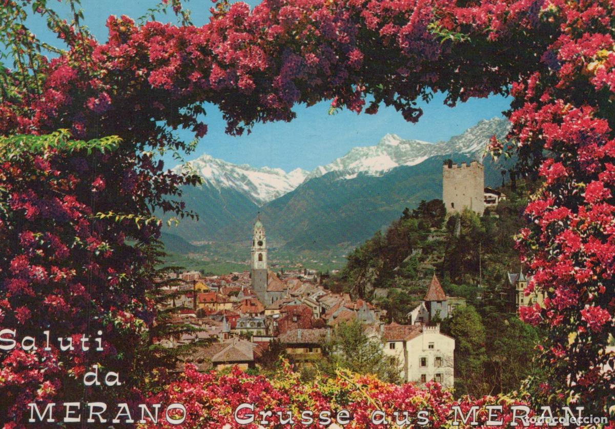 Postcards: Italy Merano Panorama With Snow Capped Mountains and Castle *YAR893