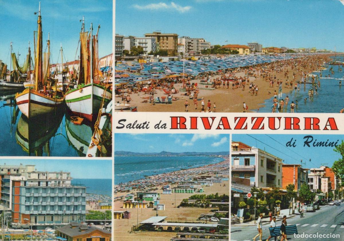 Postcards: Italy Rimini Rivazzurra DI Beach Boats City Street Scene Multi View *YAS005