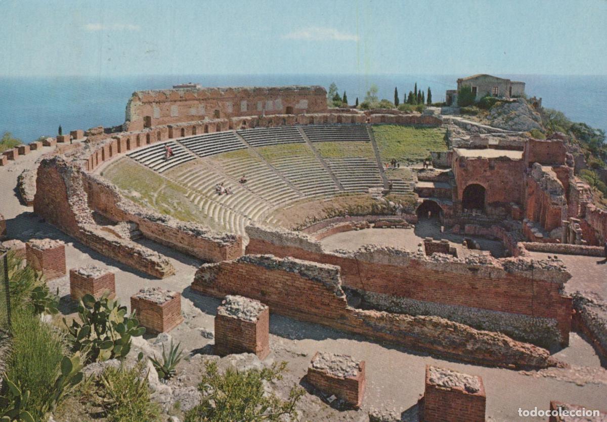 Cartoline: Italy Taormina Ancient Greek Theatre Ruins With Mediterranean Sea View *YAS012