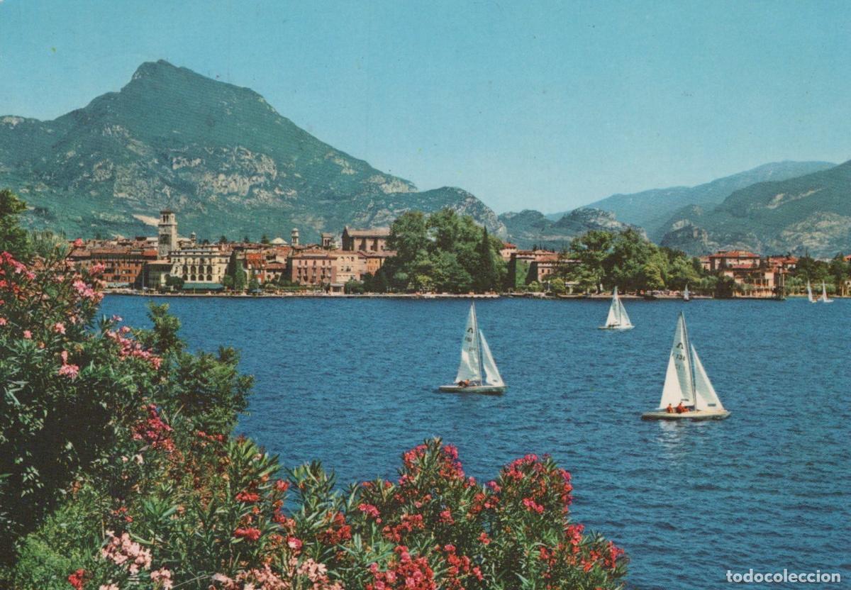 Cartoline: Italy Riva del Garda Lake Panorama Sailboats Mountain View Vintage *YAS022
