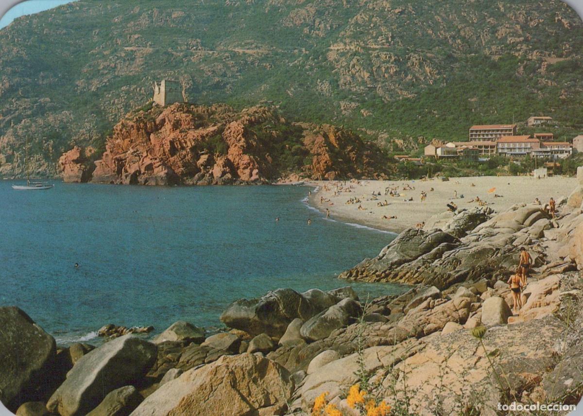 Cartoline: France Corsica Porto Beach Genoese Tower Bathers Unposted *YAS045