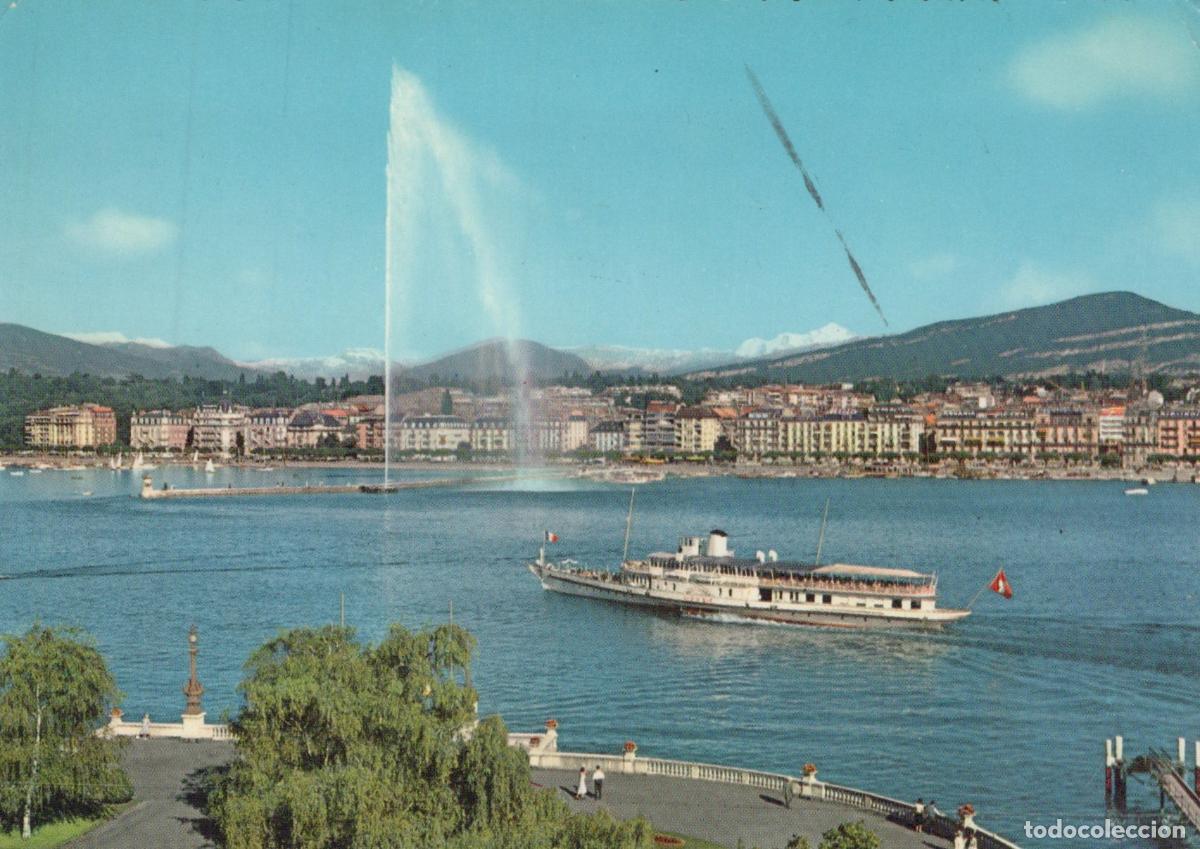 Postkarten: Switzerland Geneva Lake Leman Jet D Eau Fountain Steamboat Cityscape *YAS088